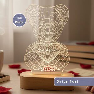 Custom 3D LED Name Light • Personalized Bear Valentine’s Gift for Her